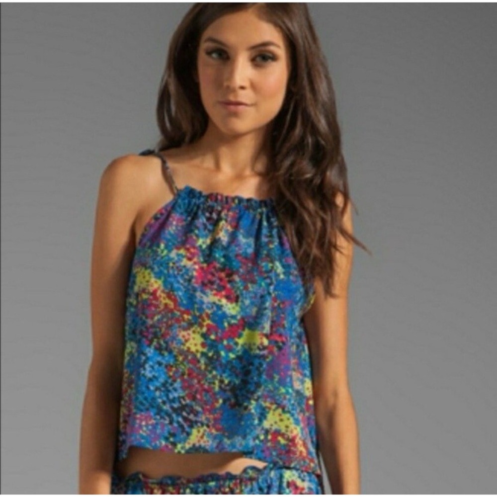 For Love &‎ Lemons Cami Top Small Blue Yellow Floral Halter Festival Summer Boho